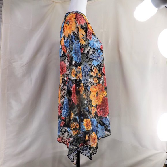 NWOT Dor Dor Couture Bursting Colors Huge Bell Cuffs w Flaring Skirt Tunic Top S - Picture 10 of 16